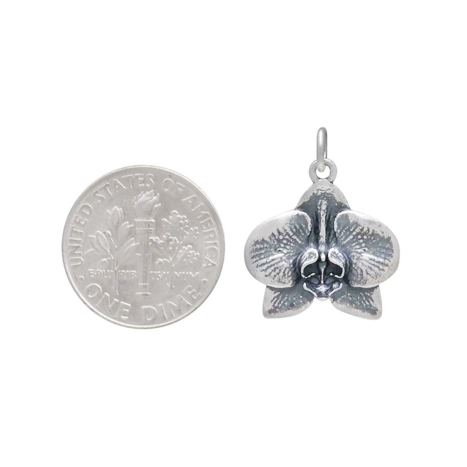 Orchid Flower Bloom Blossom 925 Solid Sterling Silver Charm Pendant