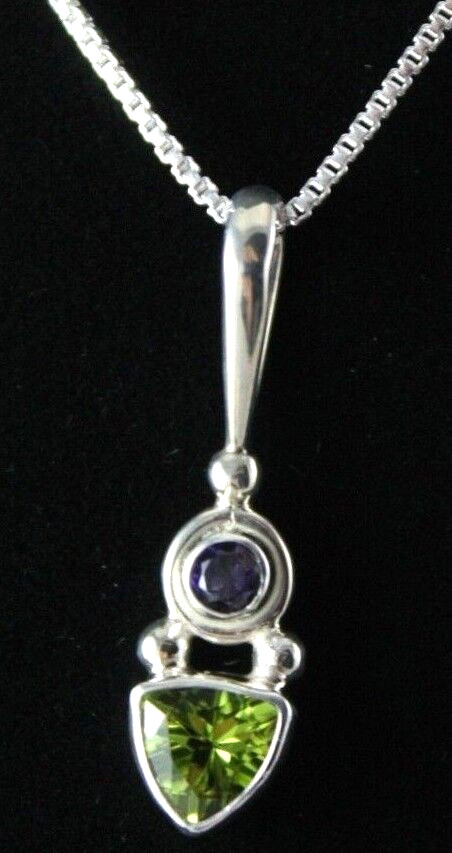 Sajen Peridot Iolite Pendant and 18″ Chain Sterling Silver .925 Green Blue