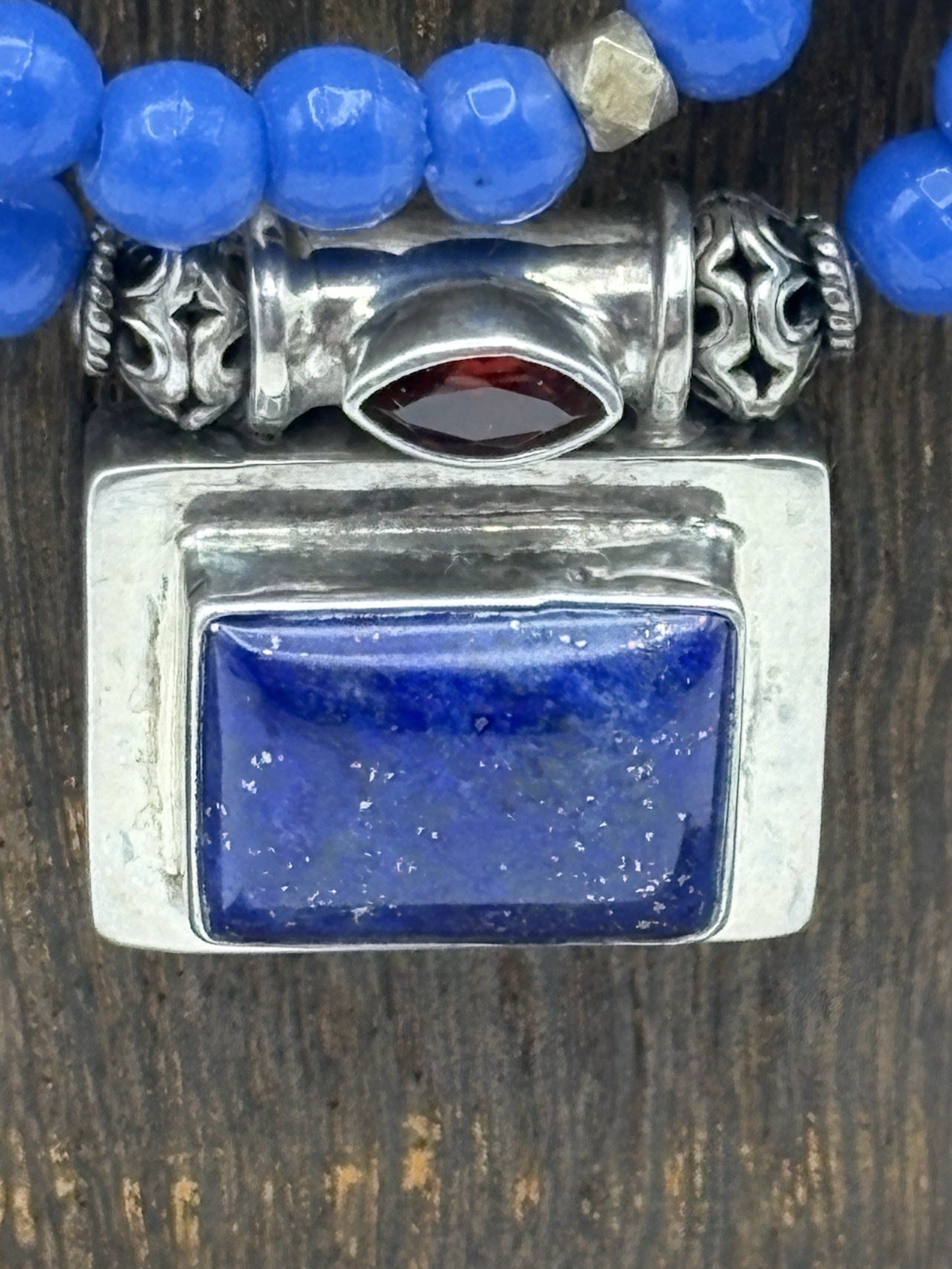 Sterling Silver & Lapis Necklace Double Strand Dyed Stone Beads Magnetic Close
