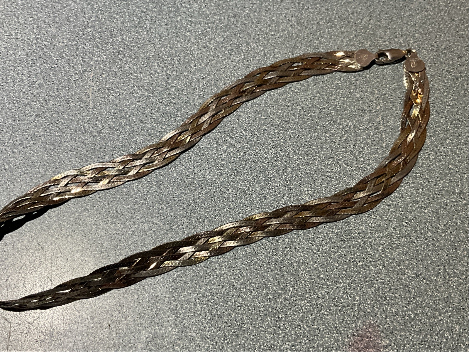 two tones 10mm Wide Braided Herringbone Italy Sterling Silver Necklace 15” /16gr
