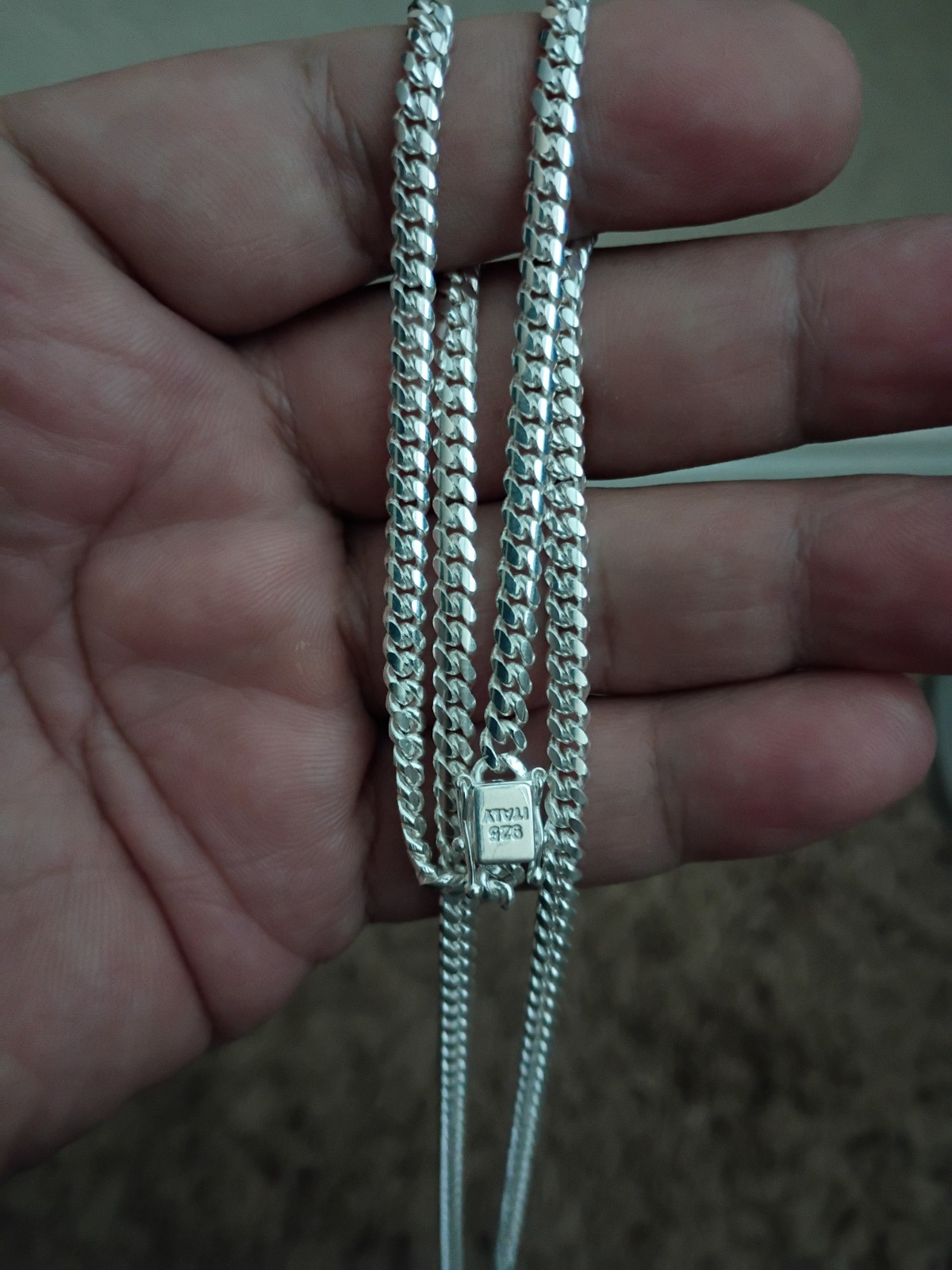 925 Sterling Silver Miami Link Chain Necklace Silver Tone Box Clasp