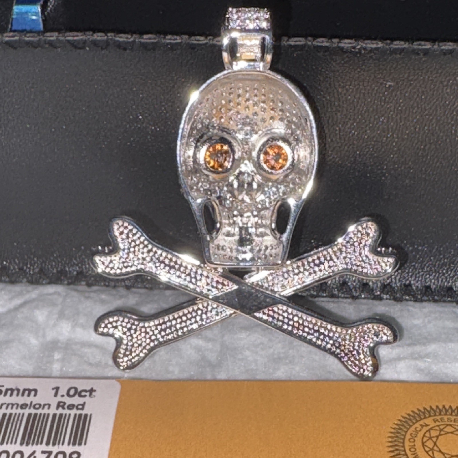 Skull & Crossbones 7.5 Carat Moissanite Pendant Silver Tone W/Rope Chain