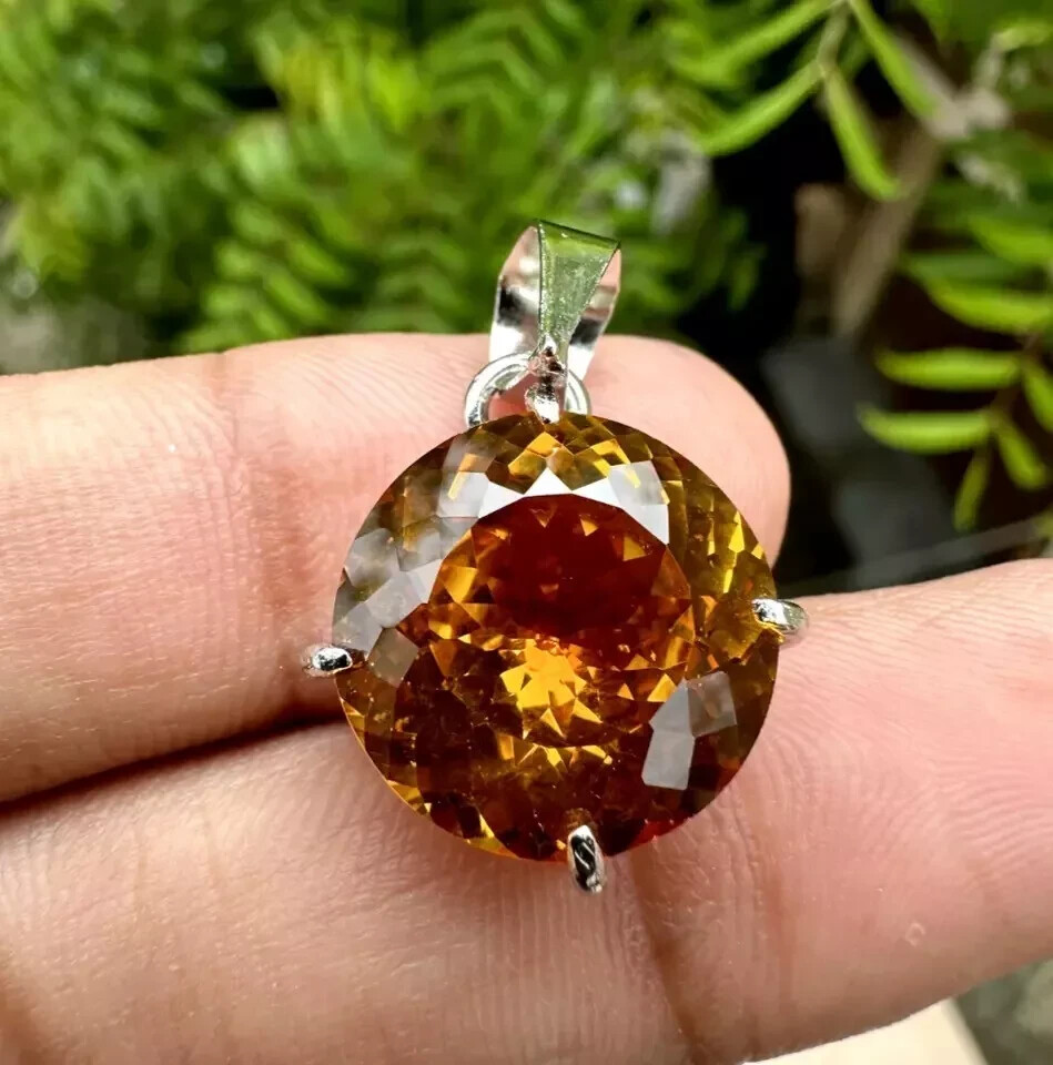 Natural Certified 40 Ct Orange Sapphire Loose Gemstone 925 Solid Silver Pendant