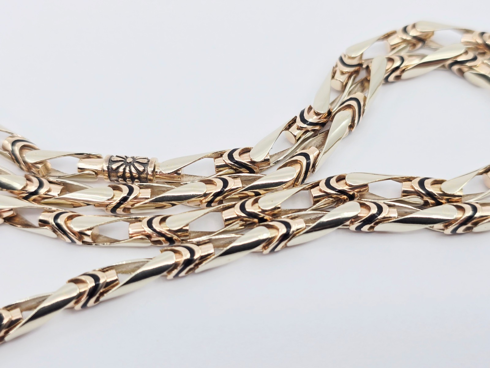 Fancy 14K Two Tone Multi Color Gold Custom Enamel Link Chain Necklace – 24.25″ L