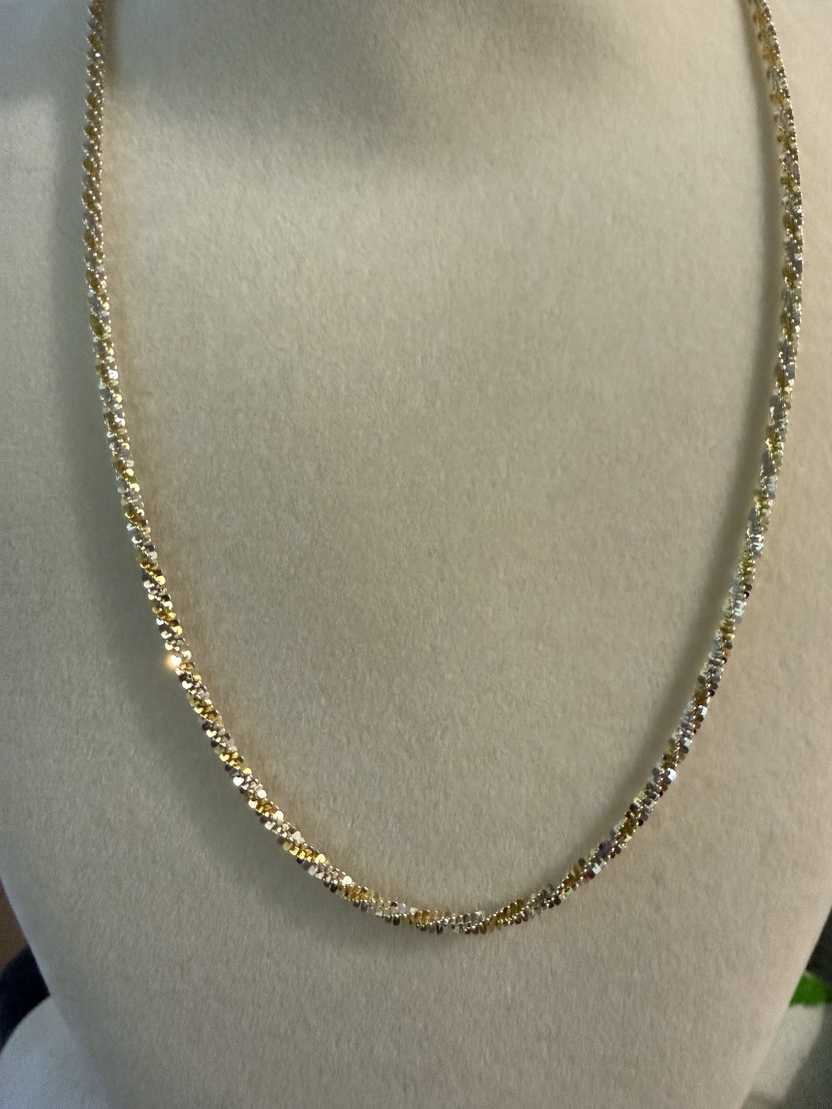 14K Gold Plated 925 Sterling Silver Twisted Sparkle Chain Necklace 18″ 5g