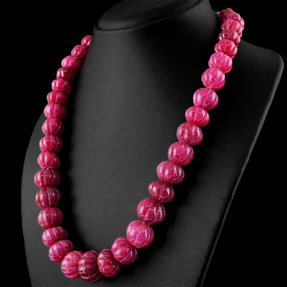 806.00 Cts Earth Mined ENHANCED Ruby Round Shape Carved Beads Hand Made Necklace