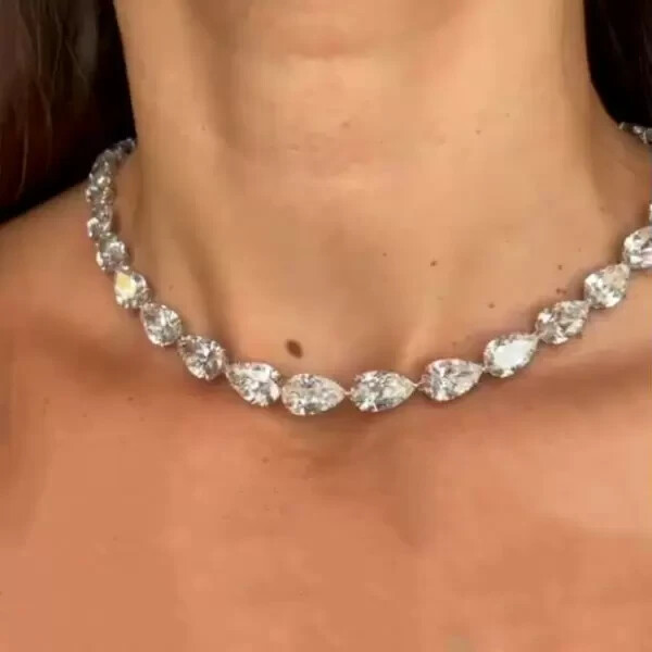 36Ct Pear Cut Lab Created White Sapphire Chain Necklace 14k White Gold Over 16In