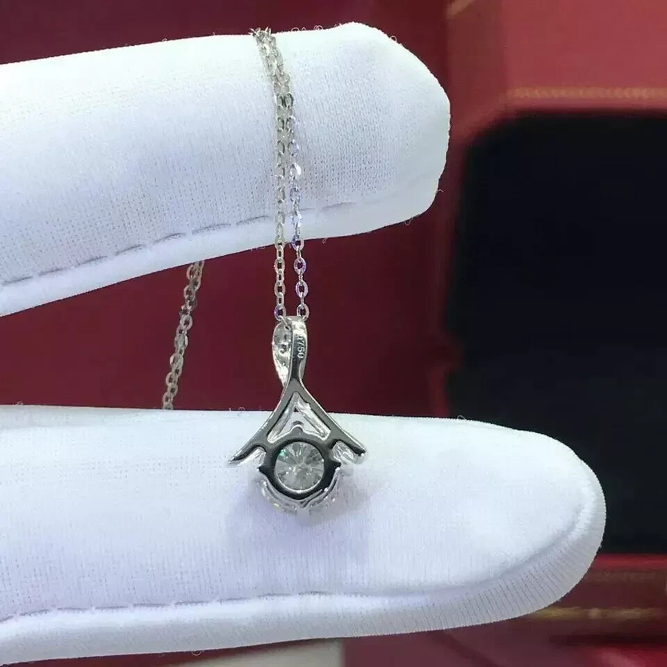 2Ct Round Cut Diamond Solitaire Pendant 14K White Gold Finish Free Chain