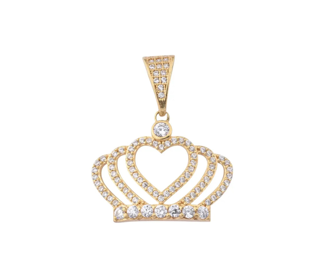 Gold Plated Heart Crown Pendant 925 Sterling Silver Charm Pendant For Unisex