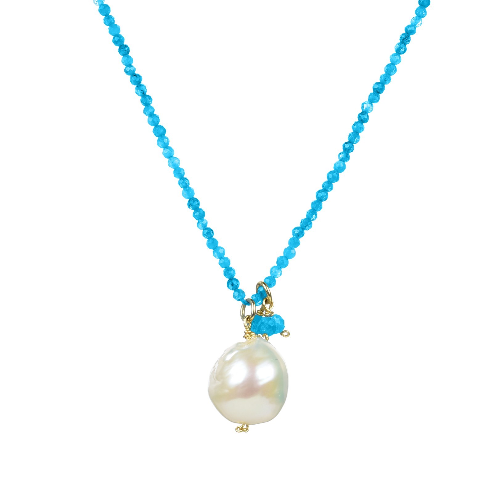 33.50 CTTW Natural Turquoise and Pearl Beaded Necklace 18k Yellow Gold Plated