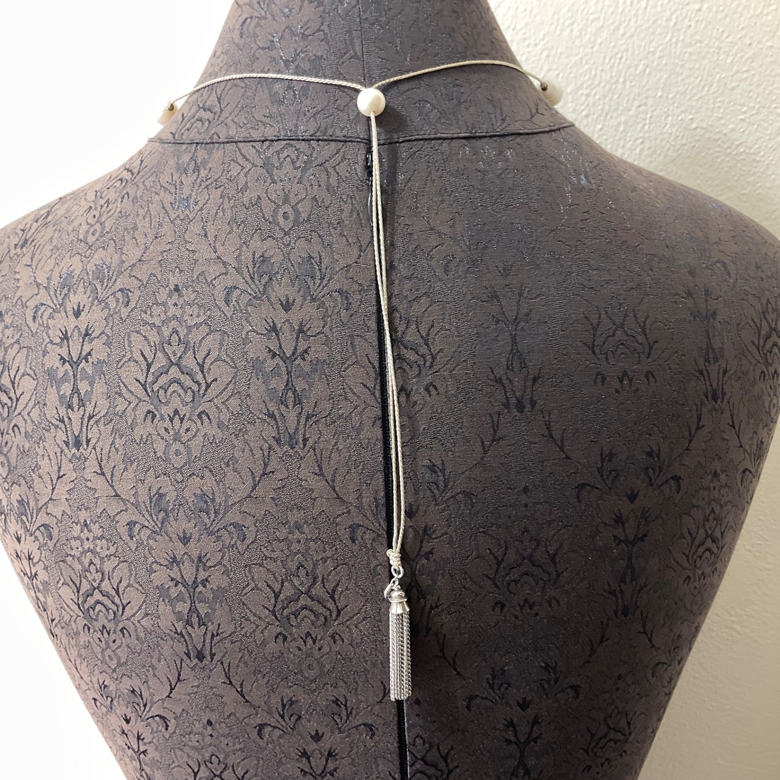 LUC Lucas Lameth Genuine Baroque Pearl Lariat Necklace Sterling Silver Tassel