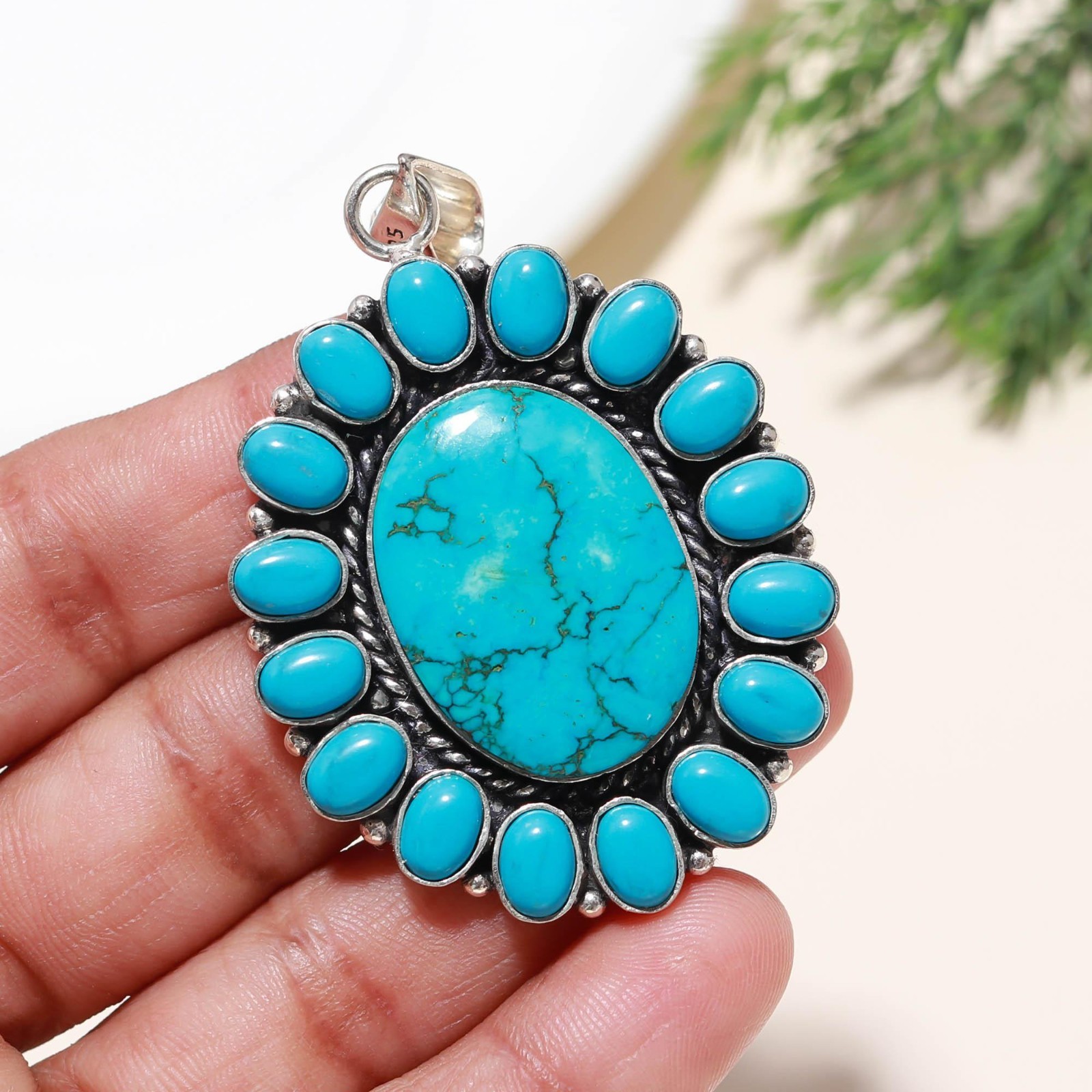 Blue Turquoise Gemstones 925 Sterling Silver Jewelry Elegant Pendant