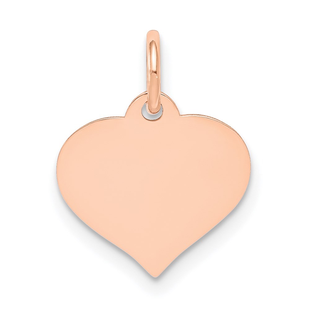 14k Rose Gold Plain .011 Gauge Engravable Heart 14x12mm Disc Charm Pendant