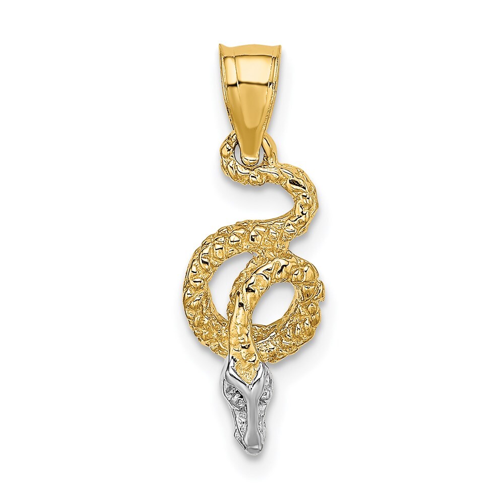 14K Yellow Gold and Rhodium Coiled Snake Pendant