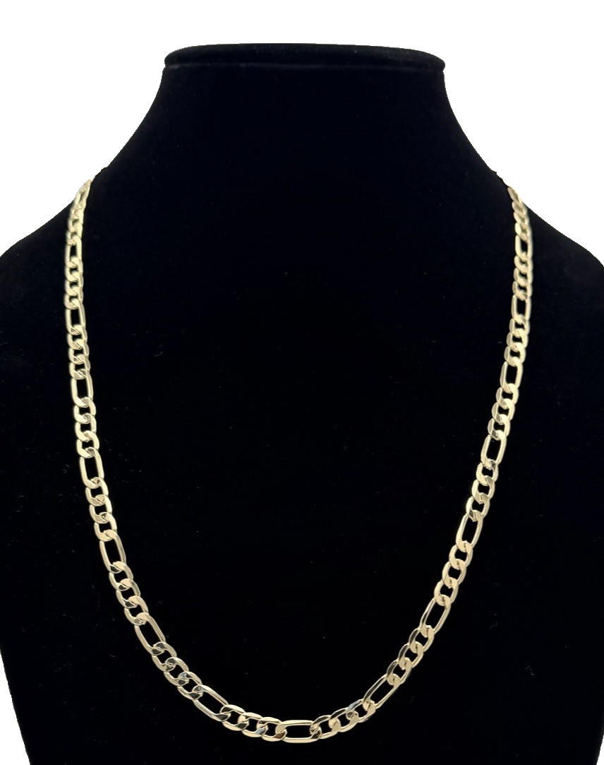18k Yellow Gold Filled 6mm 24 Inch Figaro Chain Necklace Italy 750 Stamped New