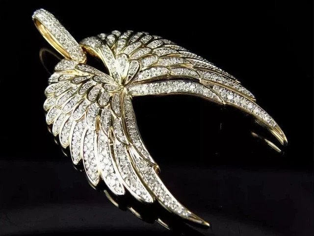 2Ct Round Cut Moissanite Women Beauty Angel Wings Pendant 14k Yellow Gold Plated