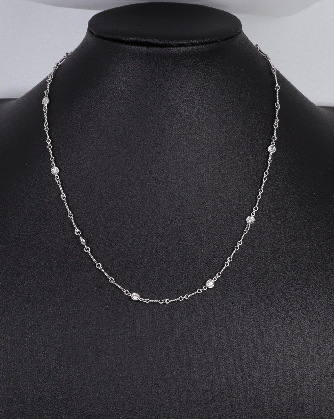 Estate Roberto Coin 18KWG Dog Bone Necklace Diamond By Inch 7 Station 16in $3120