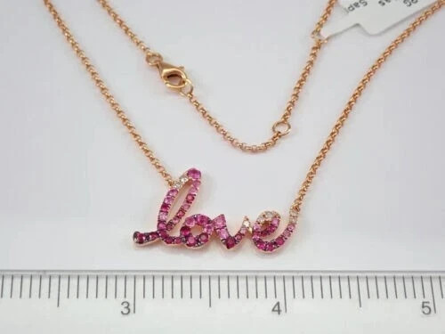 2Ct Lab Created Round Pink Sapphire LOVE Pendant 14K Rose Gold Plated Free Chain