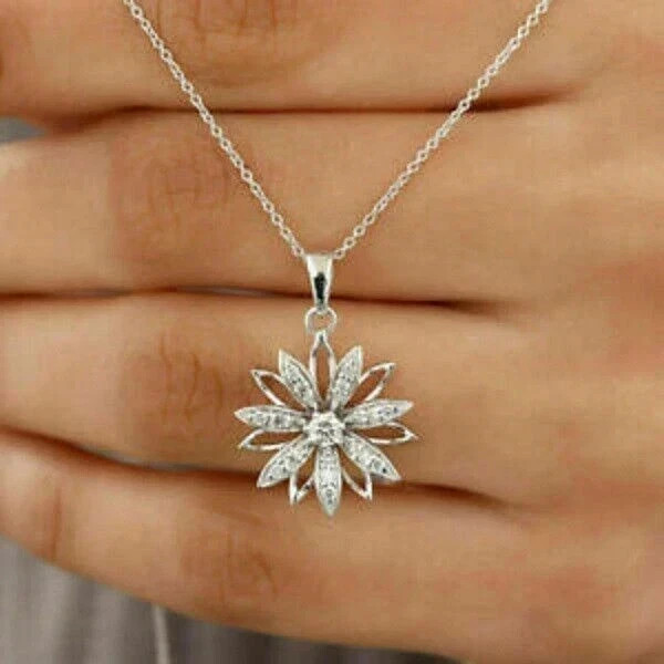 Cluster Engagement Pendant Chain 14K White Gold Over 2Ct lab created Diamond