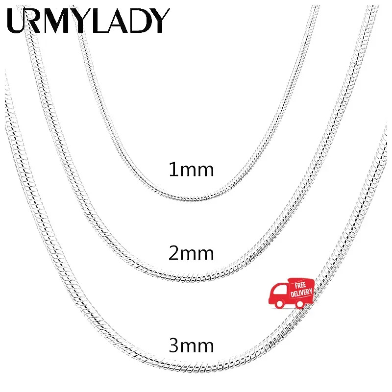 40-75cm 925 Sterling Silver 1MM/2MM/3MM solid Snake Chain Necklace For Men Women