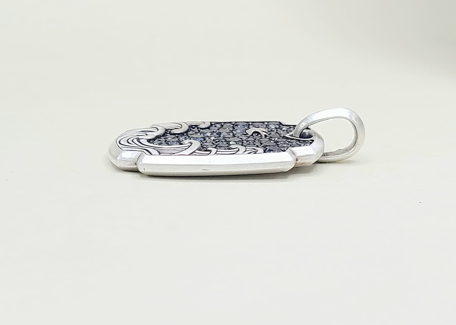 David Yurman Waves Tag Pendant With Pave Black Diamonds In Sterling Silver