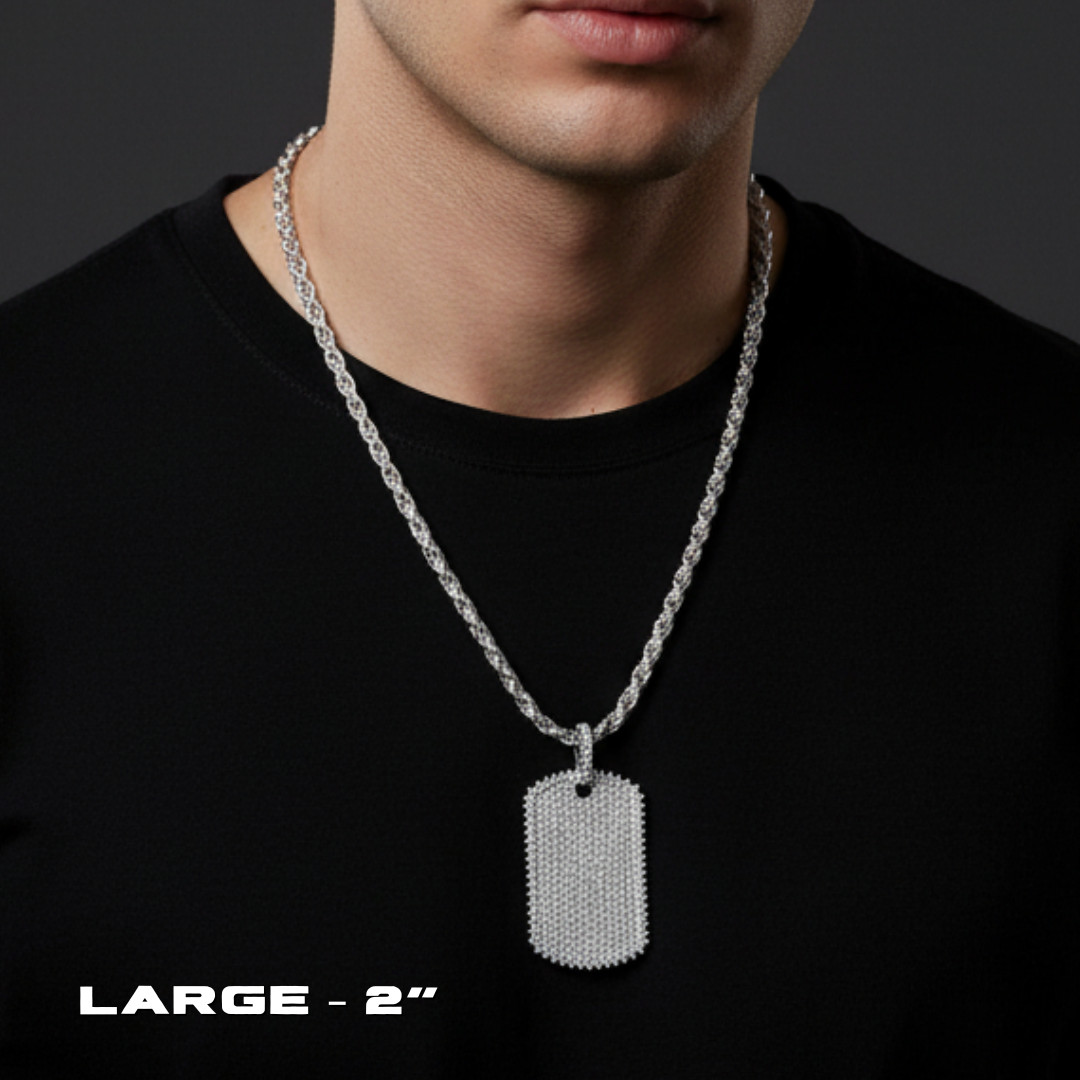 Mens MOISSANITE Dog Tag Real Solid 925 Silver Iced Hip Hop Pendant Necklace