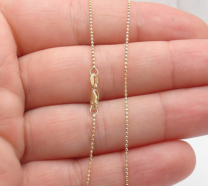 1mm Diamond Cut Round Bead Ball Chain Necklace REAL Solid 14K Yellow Gold