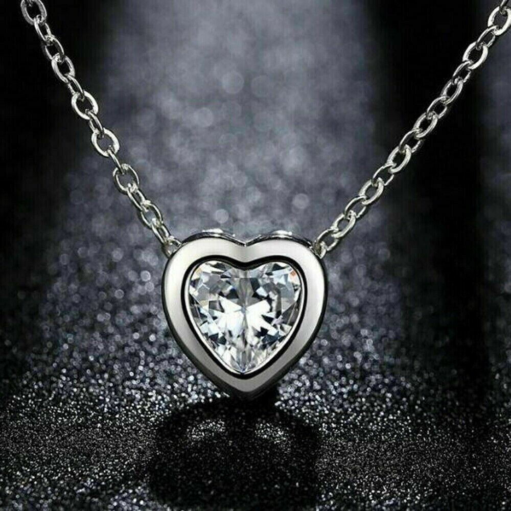 2 Ct Heart Cut Lab Created Diamond Bezel Heart Pendant 14K White Gold Plated