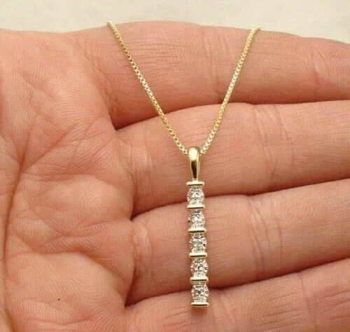 Moissanite Bar Charm Pendant 1 Ct 14k Yellow Gold Plated With Free Chain