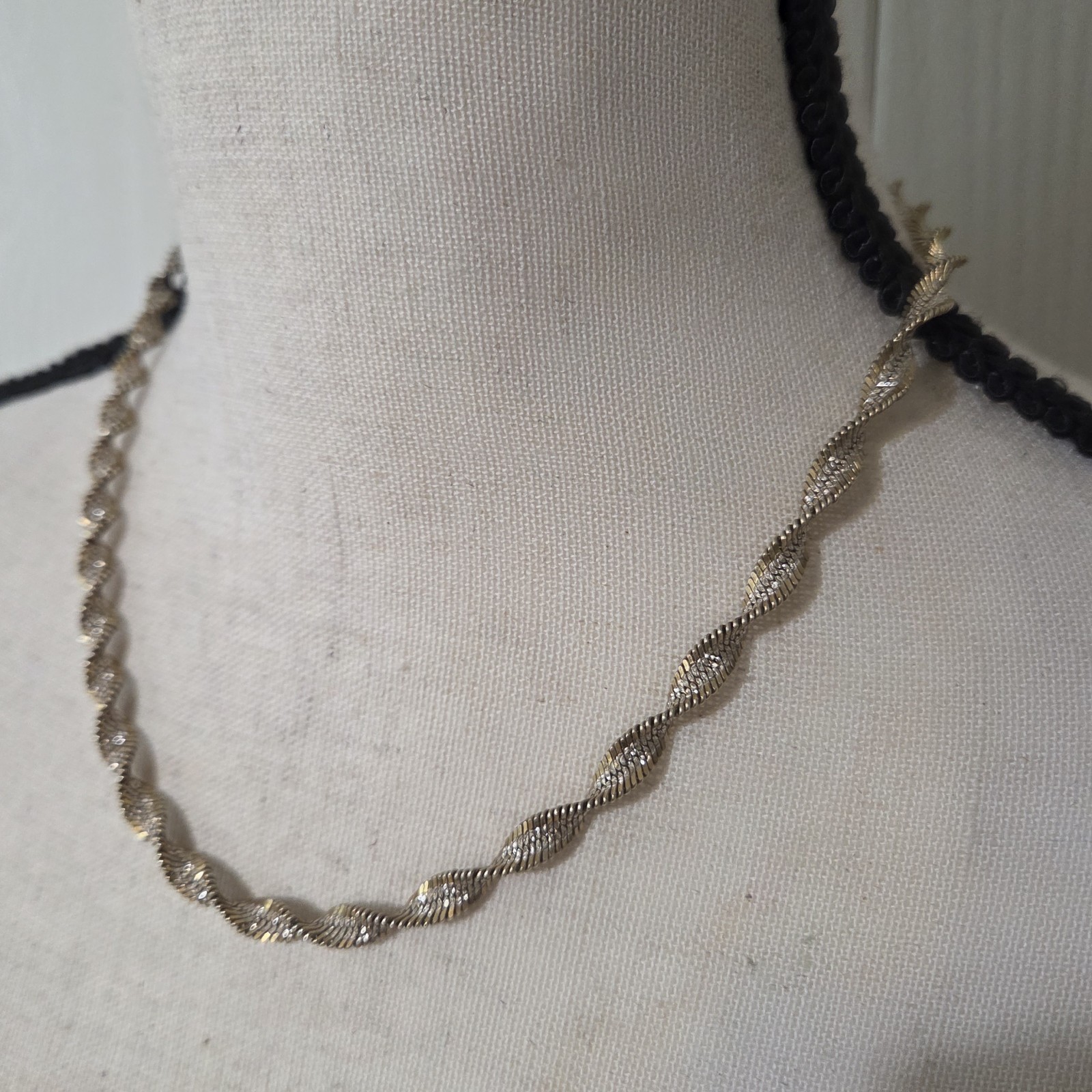 sterling silver 925 italy spiral link two tone 16in sparkly necklace FAS 18.0g