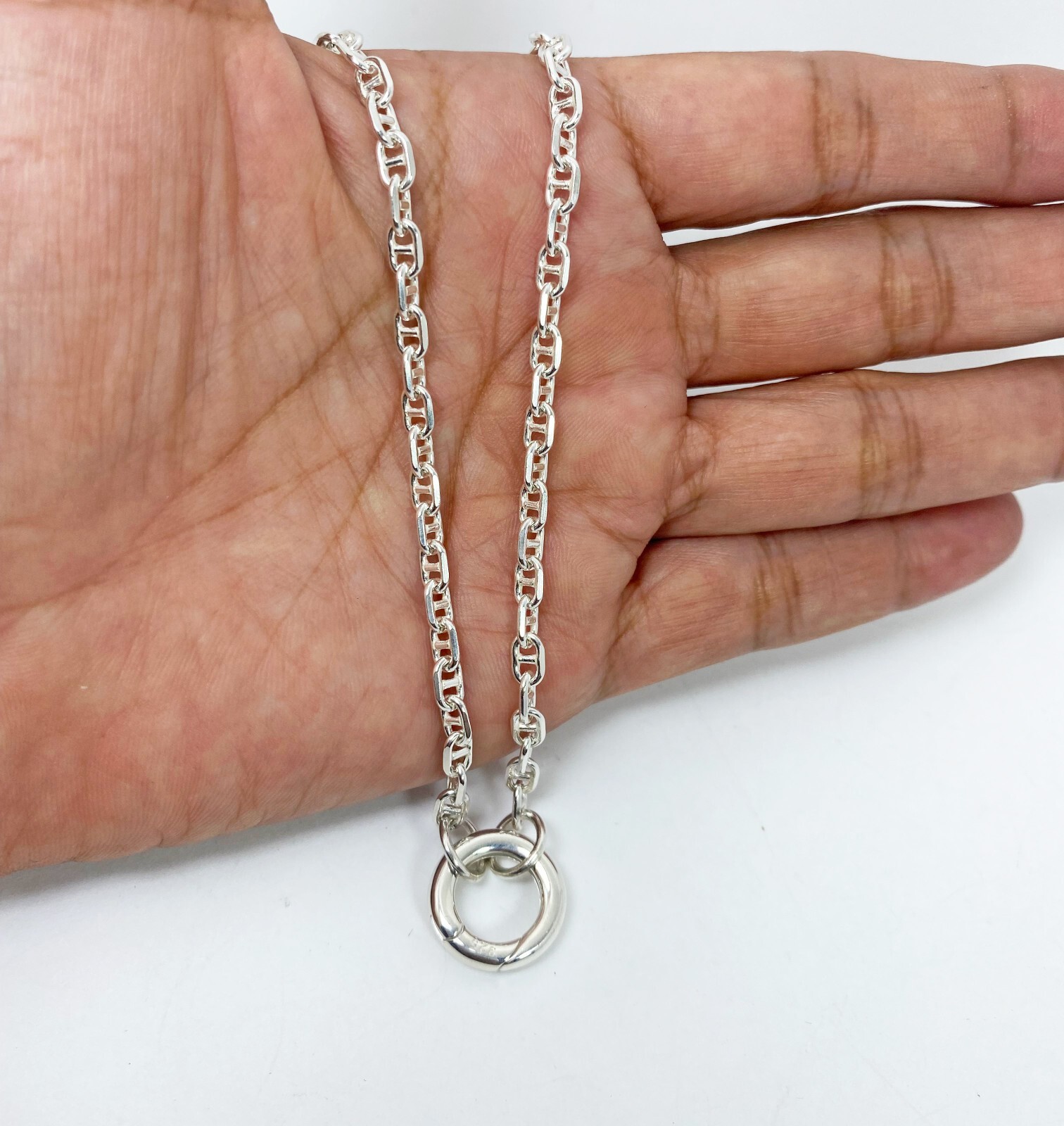 Round Clasp Chain Necklace 925 Sterling Silver, Handmade Unisex Necklace Gifts