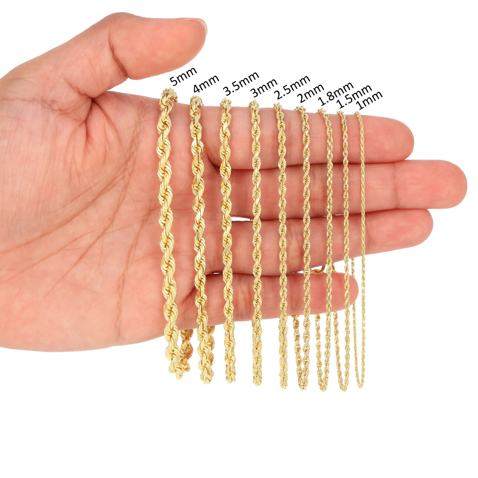 14K Yellow Gold Solid Rope Chain Necklace Bracelet 1mm-10mm Mens Women (7″- 30″)