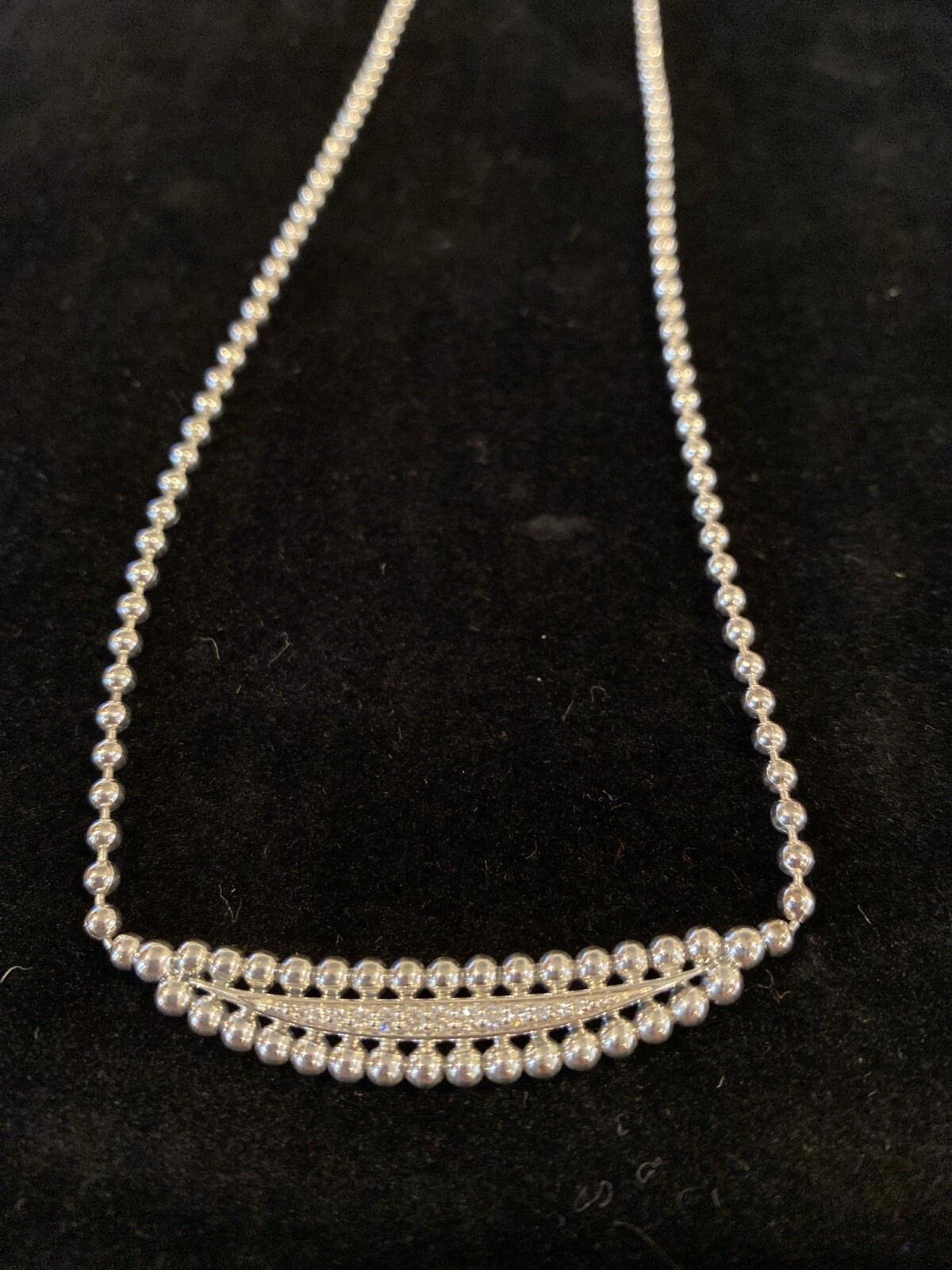 LAGOS Spark Diamond Caviar Crescent Moon Sterling Silver Necklace 16″-18″ NEW