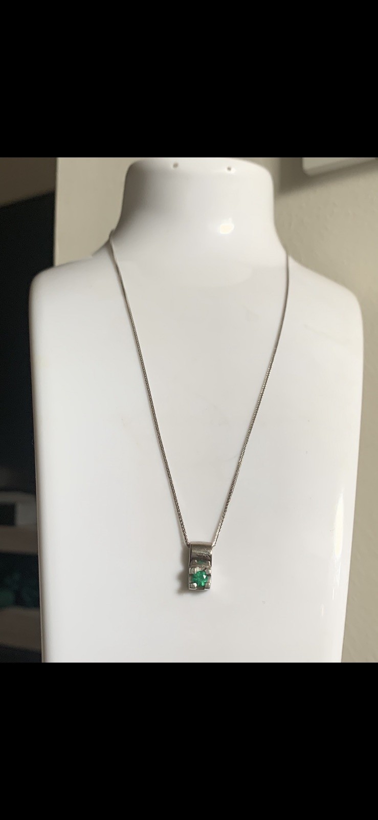 18K Solid White Gold Colombian Emerald Pendant