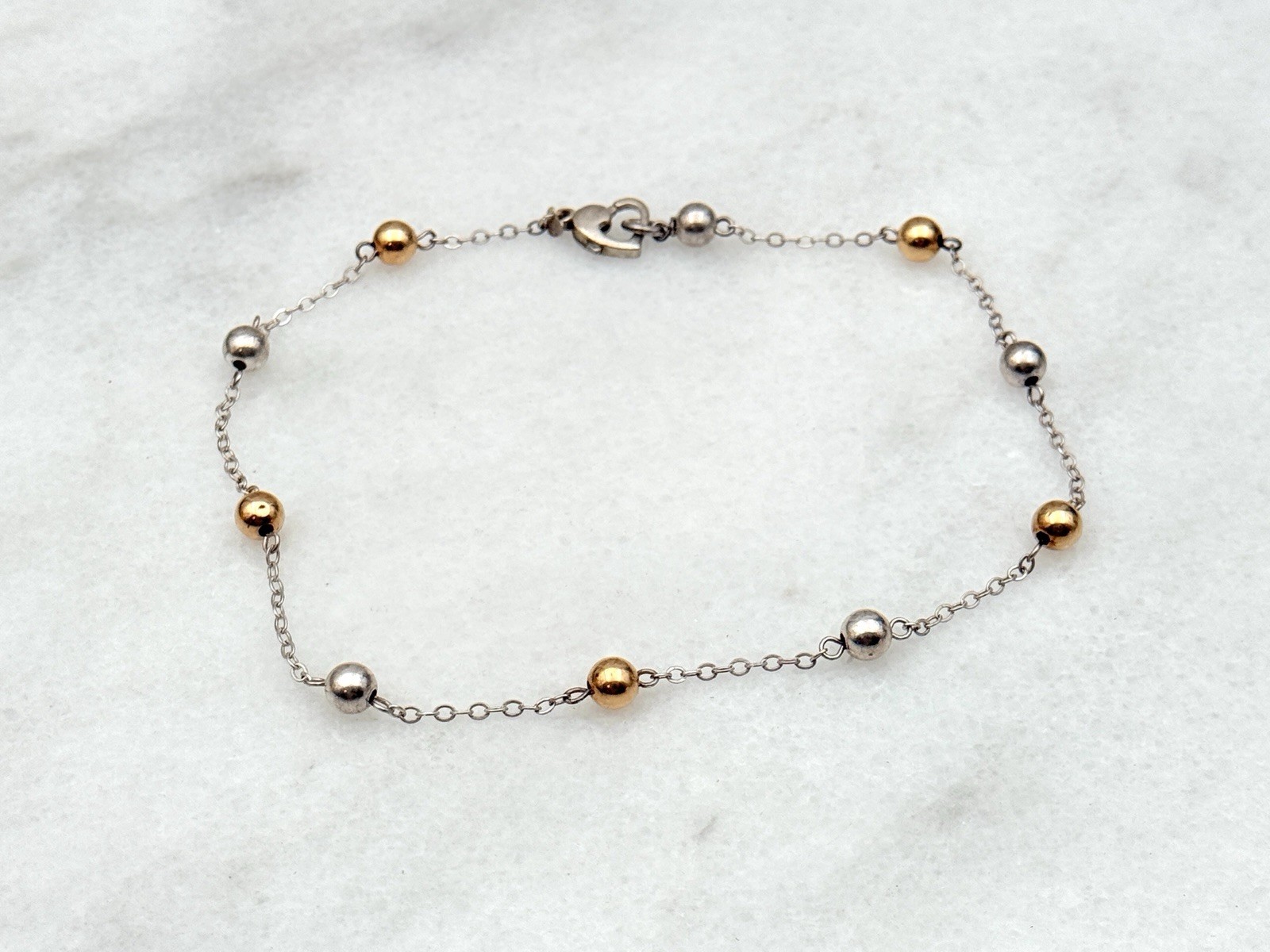 Designer Sterling Silver 14K Gold Two Tone Ball Bead Station Chain Necklace 12”