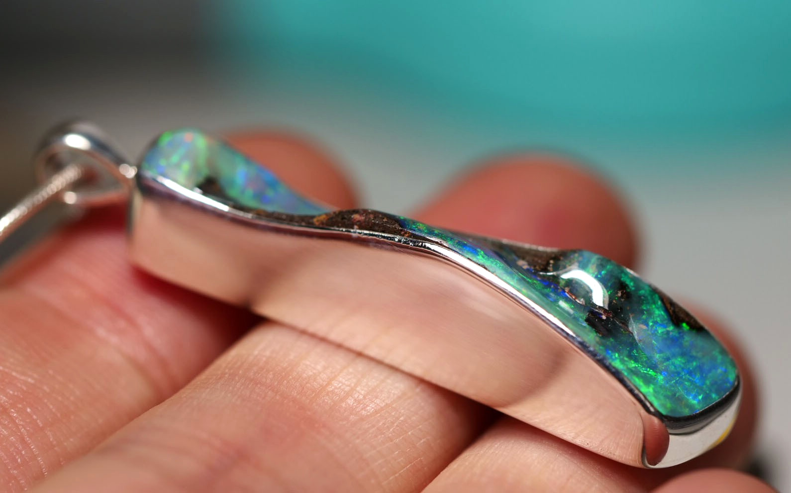 Australian Natural Queensland Solid Boulder Opal Silver 925 Pendant Hallmarked