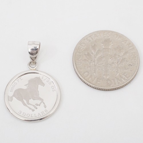 Pt999 Solid Platinum 1/25oz Tuvalu Horse Coin Pendant SV925 Cut Ball Chain 19.5″