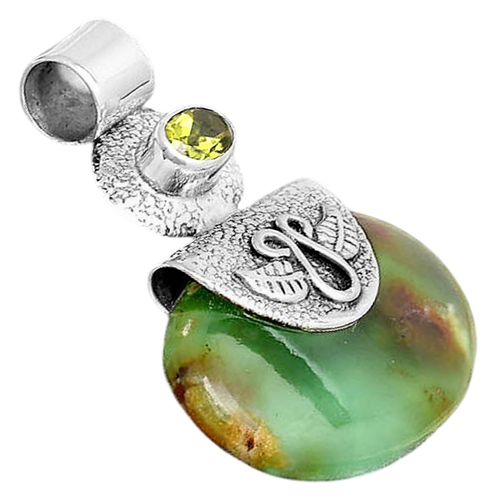 Natural Boulder Chrysoprase & Peridot 925 Sterling Silver Pendant Jewelry P-1545