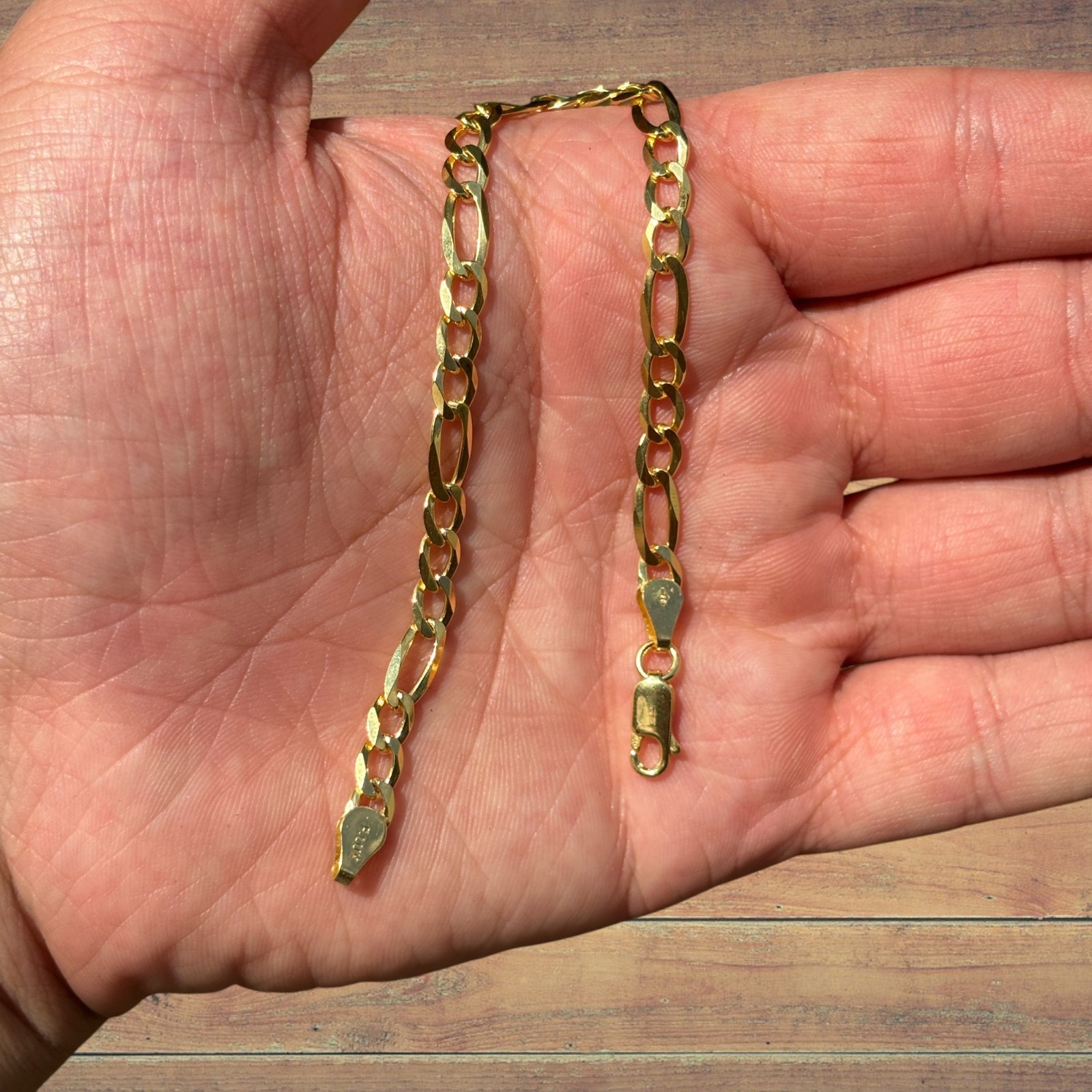 5mm Figaro Bracelet Link – Real Solid 925 Sterling Silver Or 14k Gold Vermeil