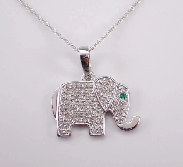 1Ctw Round Cut Real Moissanite Elephant Pendant 14K White Gold Plated 18″ Chain