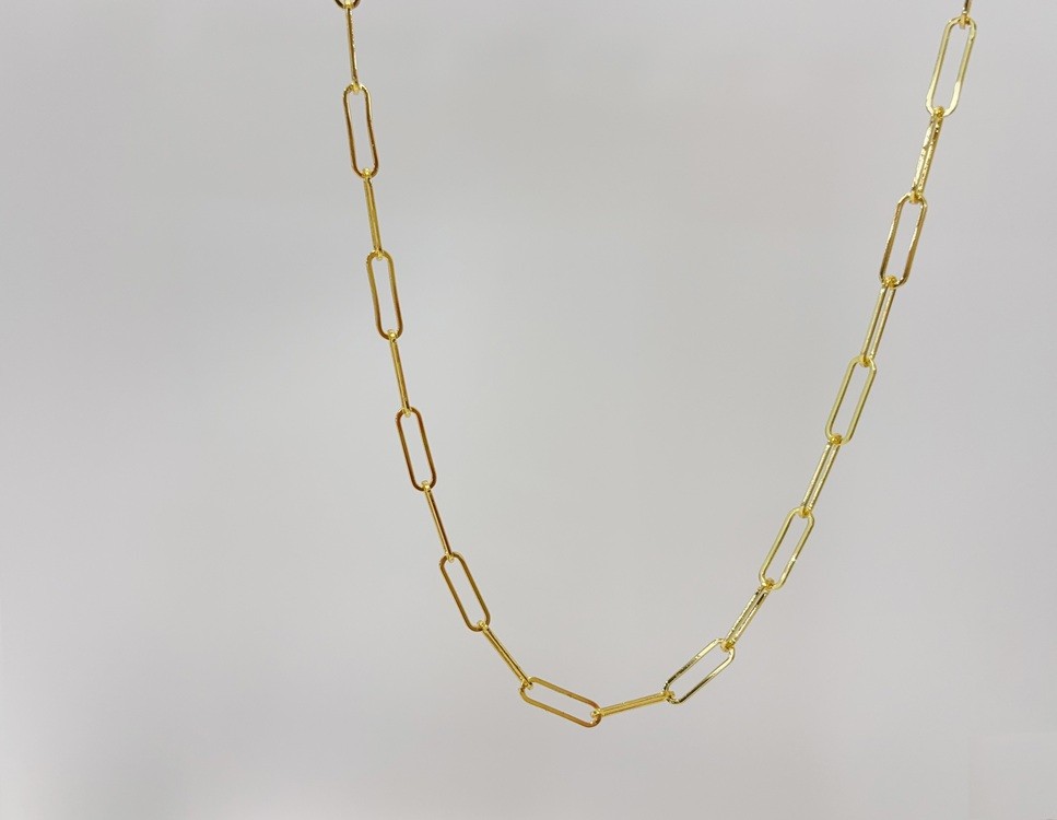Solid Paperclip Chain Necklace Real 18K Yellow Gold Necklace 5mm 20inch