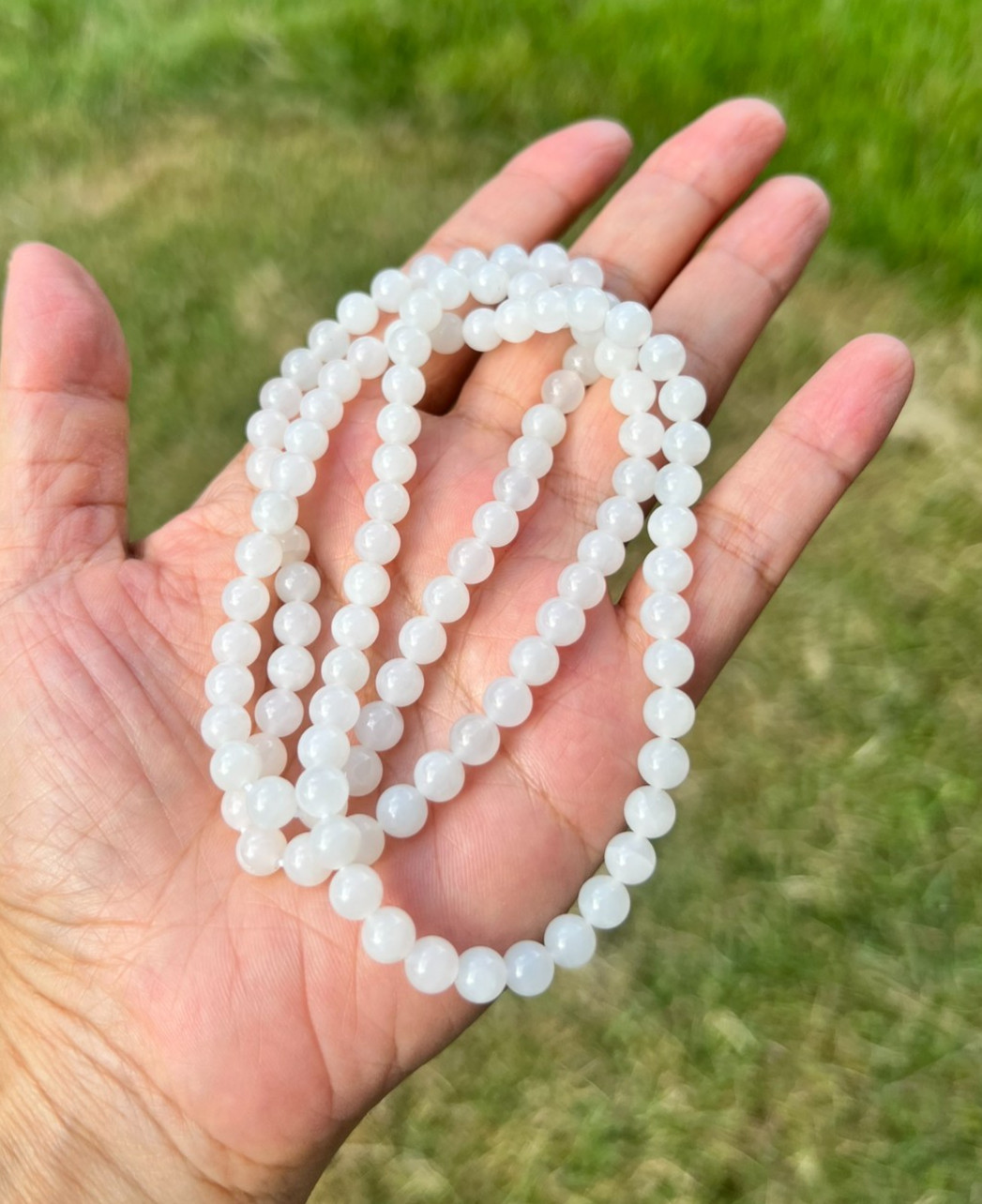 White Transparent Nephrite Jade 6mm Bead 24″ Necklace H400 5