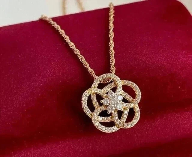 Women Flower Pendant 14K Yellow Gold Plated 1.78Ct Round Cut Lab Created Diamond