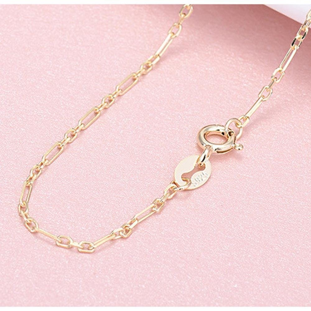 1PC Solid Silver Vermeil Box Link 1.5mm Wide Chain Necklace Gold/Silver FESV35