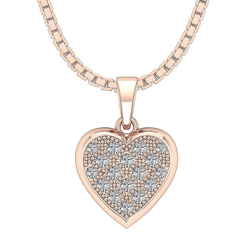 Heart Pendant Necklace SI1 G 0.35 Ct Natural Diamond Rose Gold Pave Set 0.70Inch