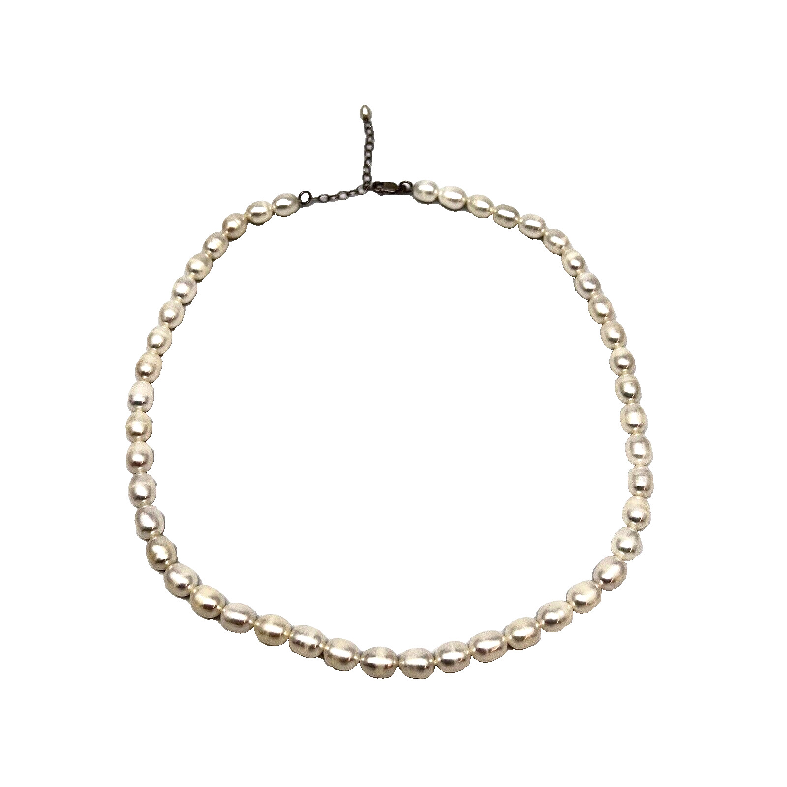 Womens Pearl Necklace Genuine Cultured Fresh Water Barrel Sterling Clasp 21in