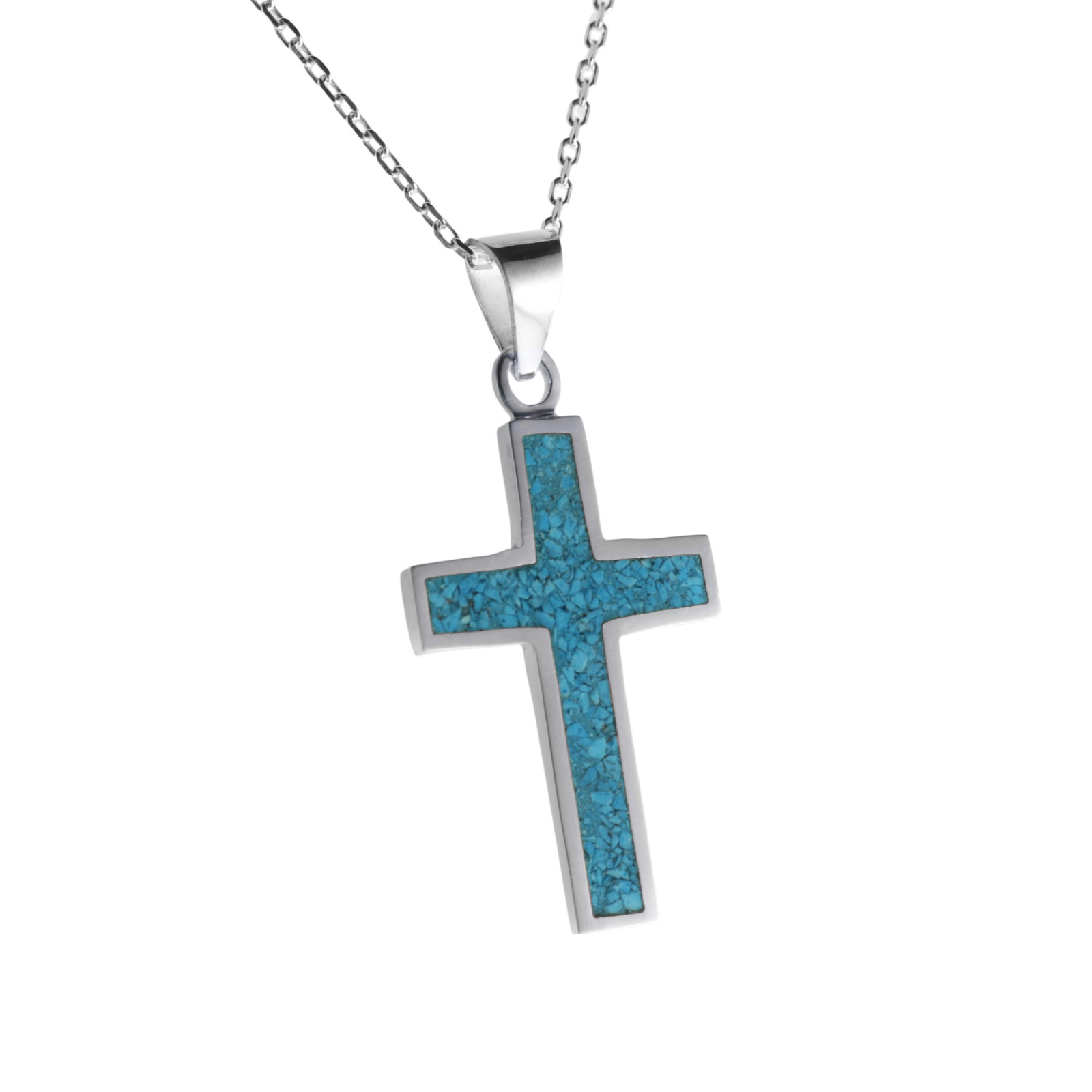 Sterling Silver 925 Blue Turquoise Cross Pendant for Men & Women- No Chain