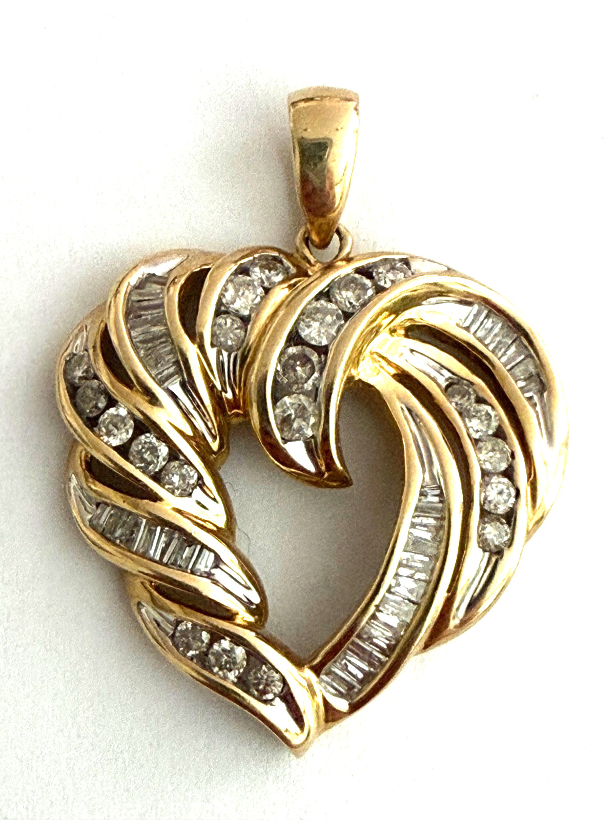 14k Yellow White Gold Diamonds Heart Pendant