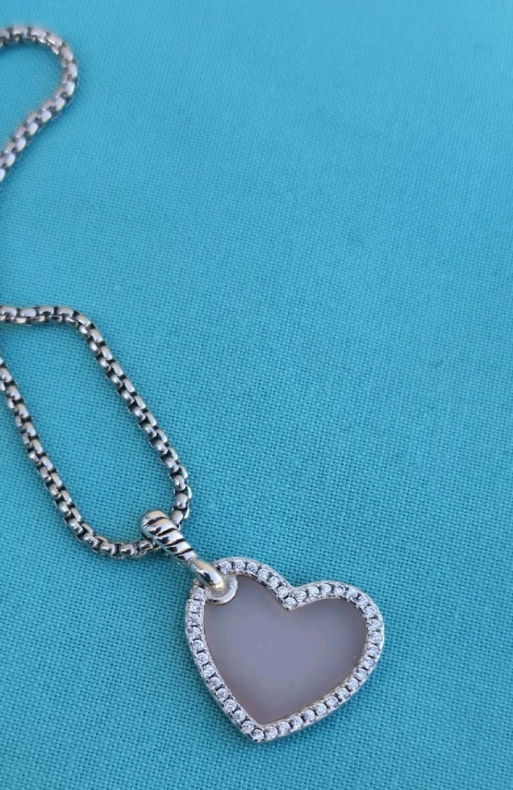 David Yurman DY Elements Pink Opal Heart Amulet Sterling Silver Pave Diamonds