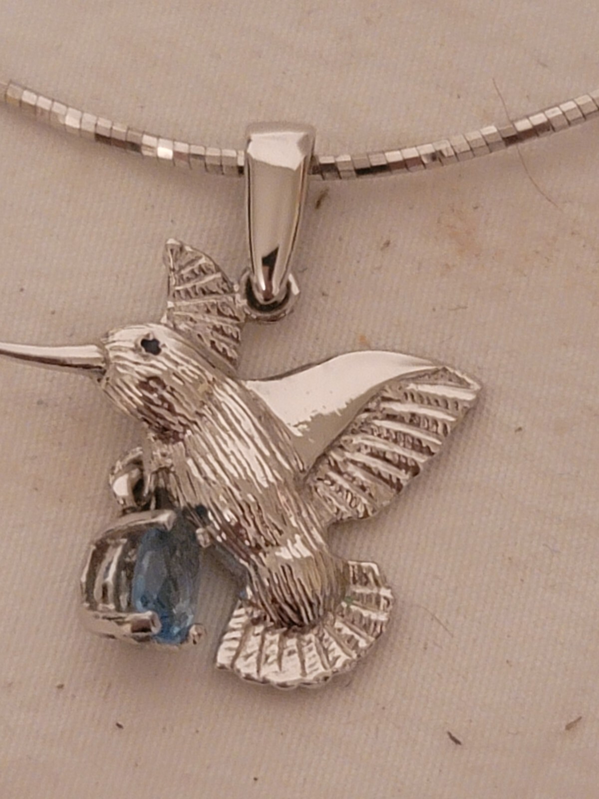 Silver Necklace With Silver Hummingbird Both Marked 925 Choker Style EUC
